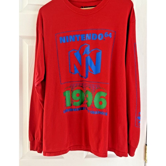 Nintendo 64 1996 Red Long Sleeve Graphic T-Shirt Men’s Large N64 Video Game - Picture 1 of 6